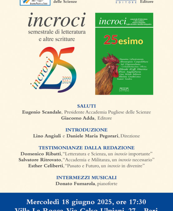 25 anniversario della Rivista Incroci – 18 giugno 2025 – Accademia Pugliese delle Scienze