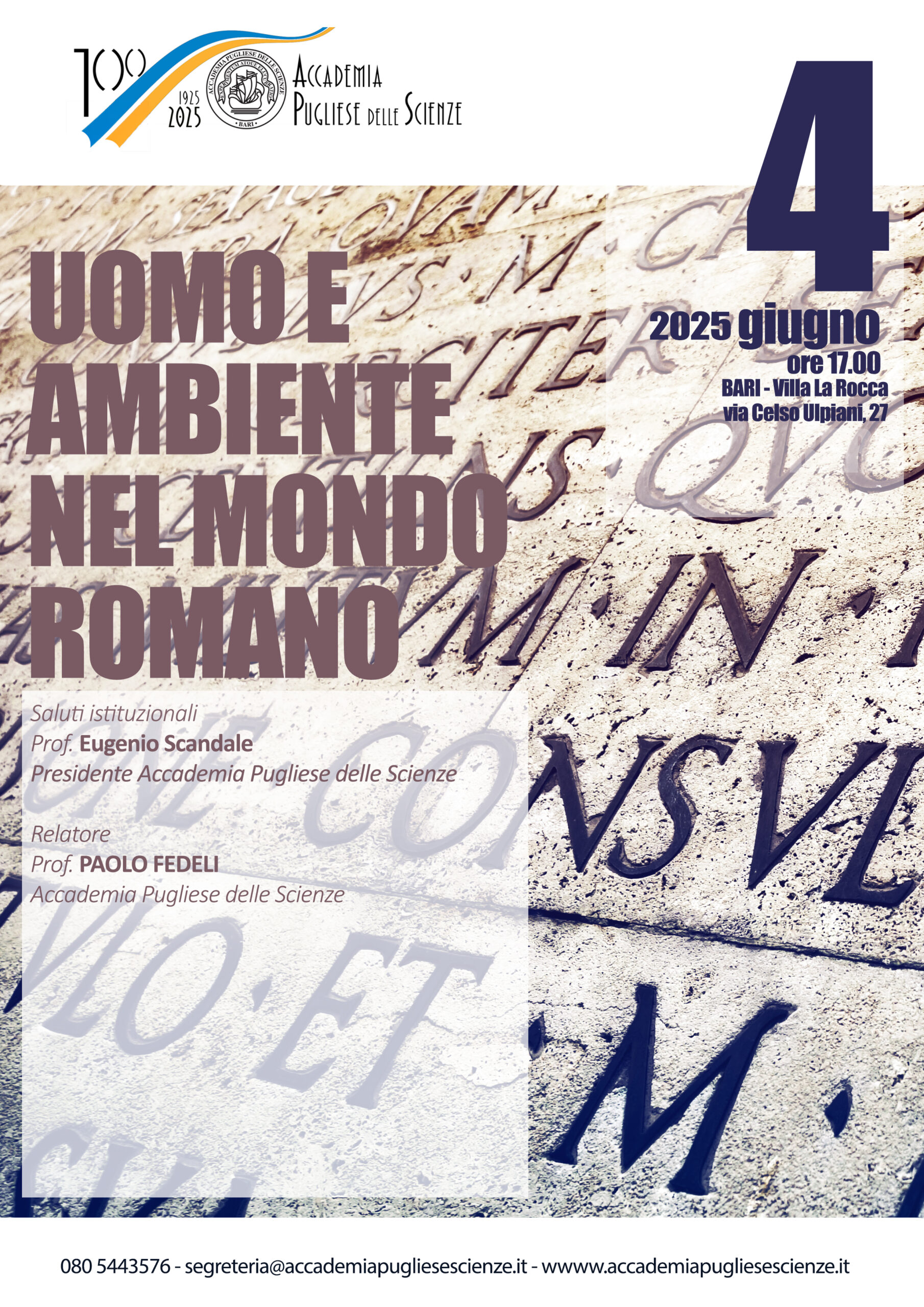 Uomo e Ambiente nel Mondo Romano – Paolo Fedeli – 4 giugno 2026 – Accademia Pugliese delle Scienze Uomo e Ambiente nel Mondo Romano – Paolo Fedeli – 4 giugno 2026 – Accademia Pugliese delle Scienze