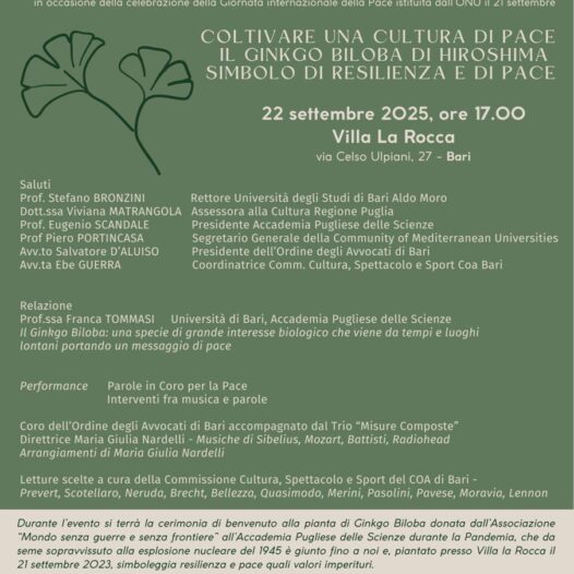 Coltivare la cultura della Pace – L’evento in Accademia e la menzione de Hibakujumoku Hiroshima Italia